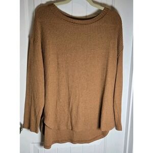 La Miel Womens Oversized Waffle Knit Top Dolman Long Sleeve Beige Size M